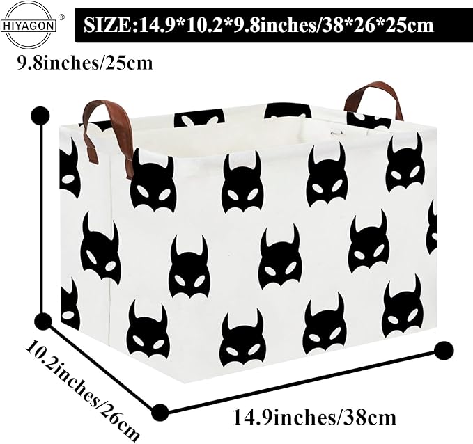 HIYAGON Batman Basket Kids Storage Basket Cute Basket Empty Toy Storage Bin Organizer Box Rectangular Room Decor for Home Books(Black bats)