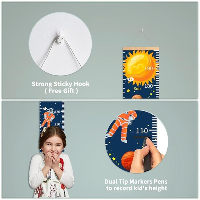 Baby Growth Chart for Wall - Height Chart for Kids Nursery Decor Wall Hanging Measurement Ruler with Black Wood Scroll Toddlers Kids Room Decor Birthday Christmas Gifts for Boys Girls 79"X7.9" (Bear)