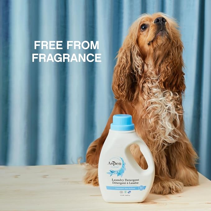 AspenClean Natural Laundry Detergent Unscented - 100% Natural, Organic, HE Liquid Laundry Detergent- Vegan, Non-Bio, Cruelty-Free, Biodegradable - Safe for Babies, Pets & Kids - EWG Certified (2 pack)