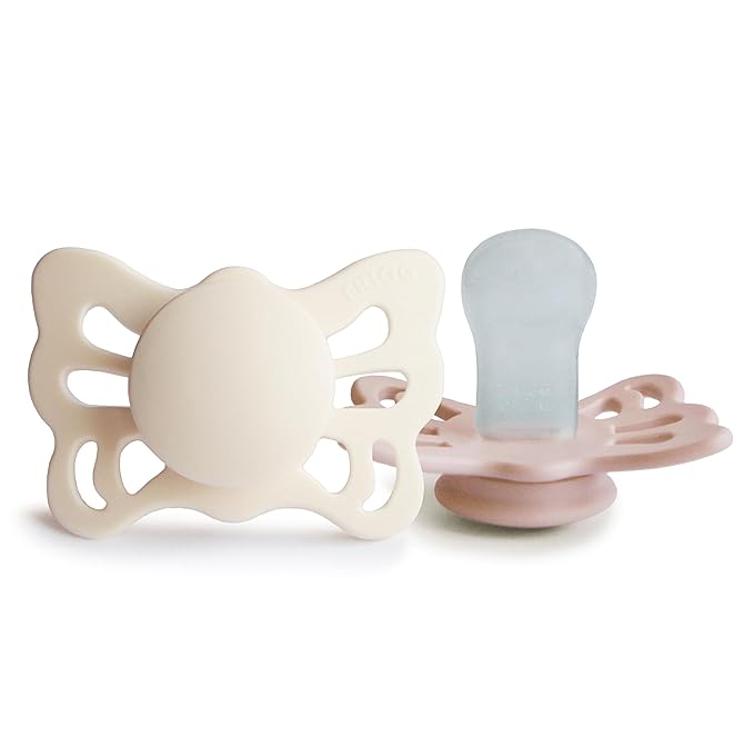 FRIGG Butterfly Anatomical SilkySoft Silicone Baby Pacifier | Made in Denmark | BPA-Free (Cream/Blush, 0-6 Months)