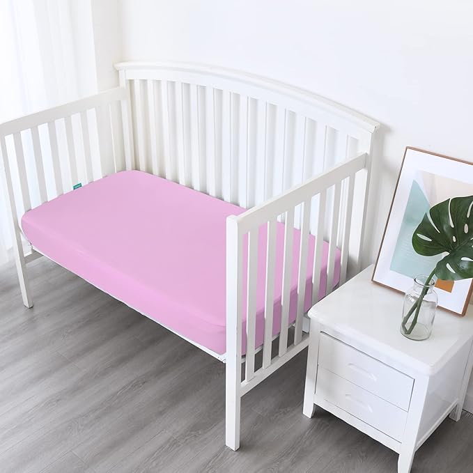 4-Pack Fitted Crib Sheets for Boys and Girls - Breathable, Soft Microfiber Baby Sheets in Pink and Violet
