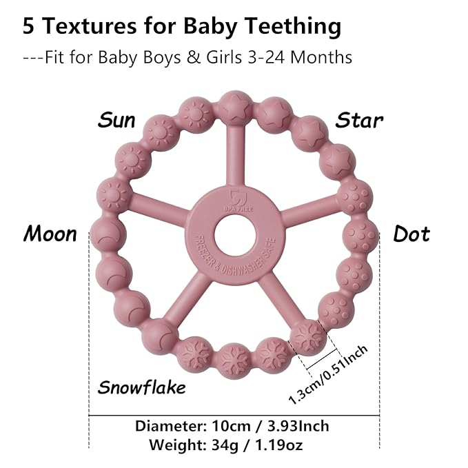 3 Pack Ring Teether Baby Infant Toys, Baby Essentials, Silicone Teething Ring Toys for Babies 0-6 Months, Seposeve Toddler Teethers 6-12 Months 12-24 Months, Infant Teething Relief, Purple Pink White