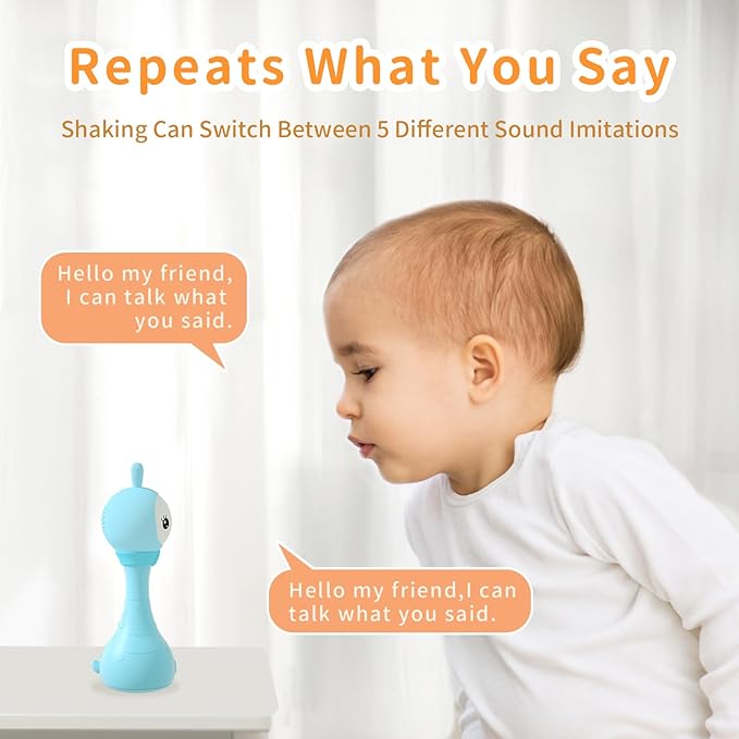 alilo Yoyo Talking Bunny Baby Singing Musical Rattle, Mimicking Toys Repeats What You Say, Preloaded 90+ Audio Content, ABC/Number/Notes Learning Toys for Toddlers Infant Newborn Boy Girl Gifts