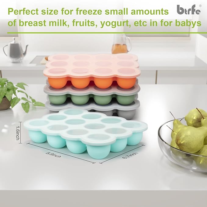 Baby Food Storage Container - 1.5oz x 12 Pods Silicone Freezer Tray with Lid for Homemade Baby Food, Fruit Purees, Vegetable & Breast Milk (Green)
