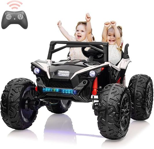 2 Seaters 24V Ride on UTV with Remote Control,10AH Battery, 400W Powerful Motors with 17" EVA Wheels, 20.5“ Seat Width Electric Ride Toy with Metal Suspension,LED Lights,Music,Horn (White)