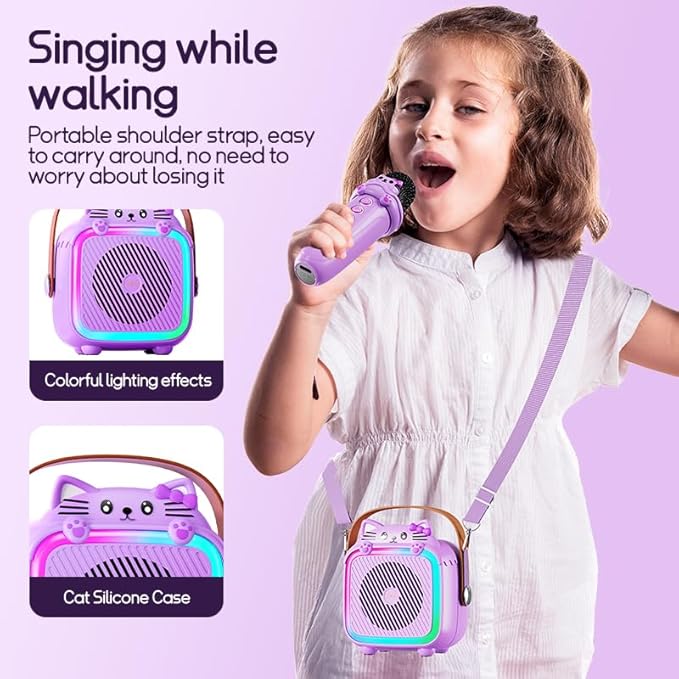 Karaoke Machine with 2 Wireless Microphones for Kids Adults,Portable Bluetooth Speaker Girls Toddlers Toy Gift for Aged 3-12 Year Birthday Parties Christmas Party - Purple