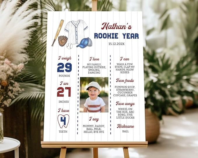 Generic Personalized Baseball Milestone Board, Baseball 1St Birthday Milestone Poster, Sports Birthday Photo Milestone Sign, Design 04