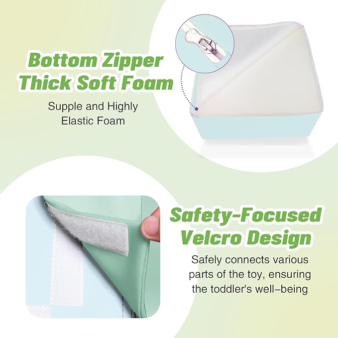 6-Piece Soft PU Leather Toddlers Climbing Toys, Baby Foam Climbing Blocks for Toddlers 3, Foam Play Gym Climbing Structures, Indoor Climb and Crawl Activity Play Set (Light Blue and Green)