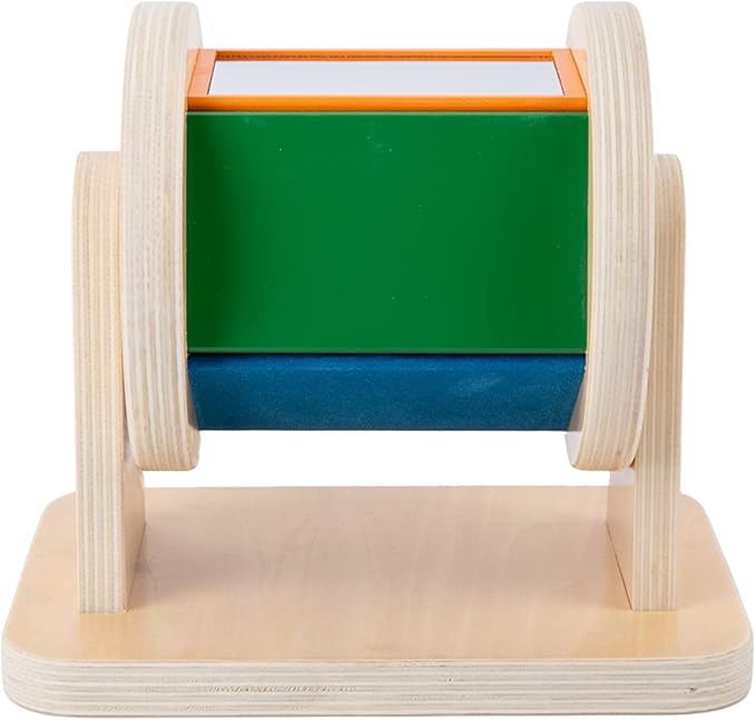Adena Montessori Spinning Drum Baby Toys,Montessori Toys for Babies 6-12 Months Toddlers,Wooden Spinning Rainbow with Multiple Materials Baby Christmas Toys for Boy and Girls Gift(Medium-size Texture)