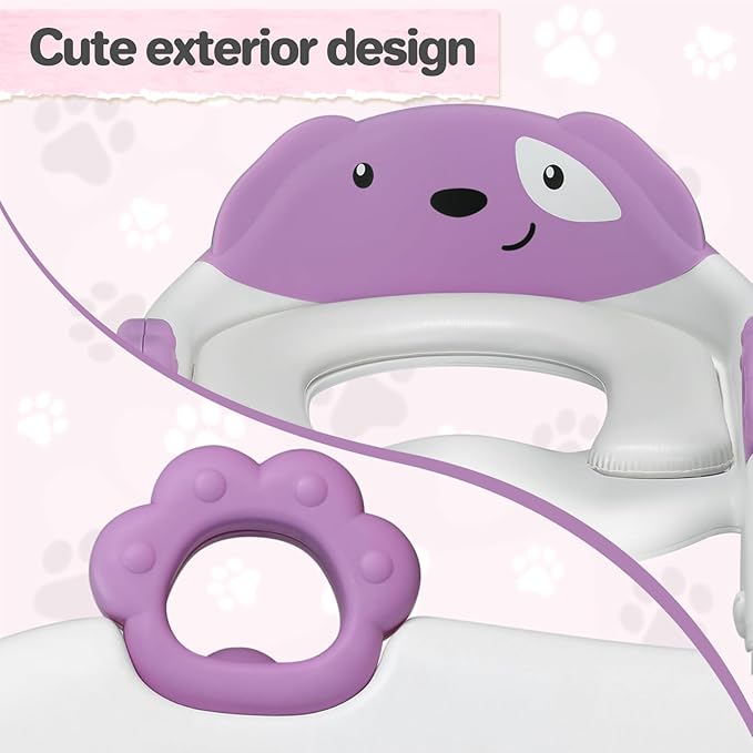 2 In 1 Potty Training Toilet Seat & Toddler Step Stool, Bottom Triangle Stability Toddler Toilet Seat, Adjustable Step & Seat Height Potty Seats for Toddlers Boys Girls (Purple)