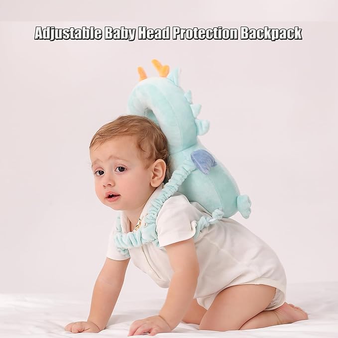 Feidoog Baby Head Protector Cushion Backpack with 3 Knee Pads for Walking & Crawling,Blue Dragon