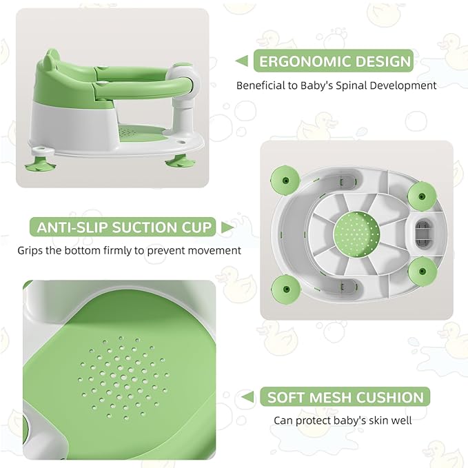 Baby Bath Seat for Babies 6 Months & up, Non-Slip Toddler Bath Seats for Babies Sitting Up, Safe Infant & Newborn Bathtub Chair with 4 Suction Cups & Soft Cushion for Shower,Gray