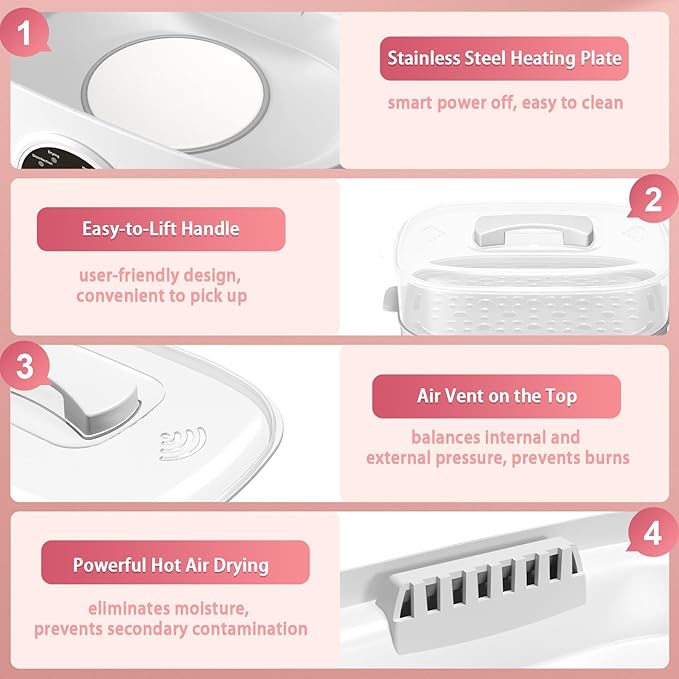 Fisca Baby Bottle Sterilizer and Dryer, 5-in-1 Large Capacity Bottle Sanitizer and Dryer, 2 Layers Compact Baby Bottle Electric Steam Sterilizer and Dryer for Baby Bottles, Pacifiers, Pump Parts