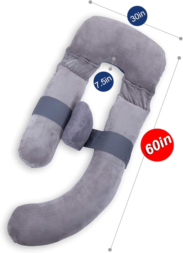 60in Full Body Pillow | Nursing, Maternity and Pregnancy Body Pillow | Awesling Extra Large U Shape Pillow and Lounger with Detachable Side, Separate Support Pillow and Removable Cover (Grey Blue)