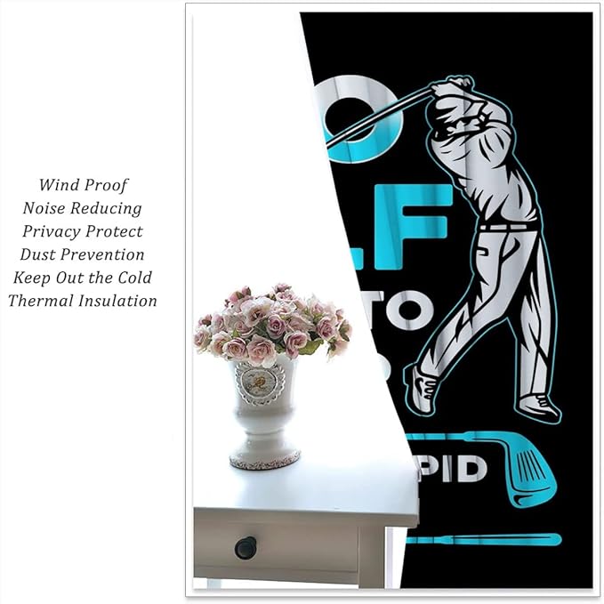 Golf Blackout Curtains for Boy Girl Room Darkening Decor,Sports Themed Golfers and Cars Bedroom Living Room Home Rod Pocket Thermal Insulated Window Curtain/Drapes Panel,63x63 Inch…