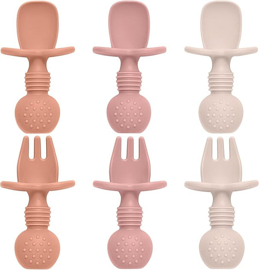 6 Pack Baby Spoons and Forks Set, Silicone Baby Spoons Self Feeding 6 Months for Toddler Utensils,BPA Free, Baby Led Weaning Supplies Feeding Essentials,Dishwasher and Boil Safe