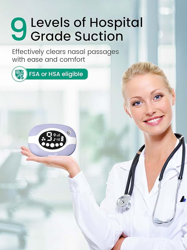 GROWNSY Electric Nose Suction for Baby, Hospital-Grade Nasal Aspirator with Night Light,Soothing Lullabies, Baby Nose Sucker with 9 Adjustable Suction Levels, Purple