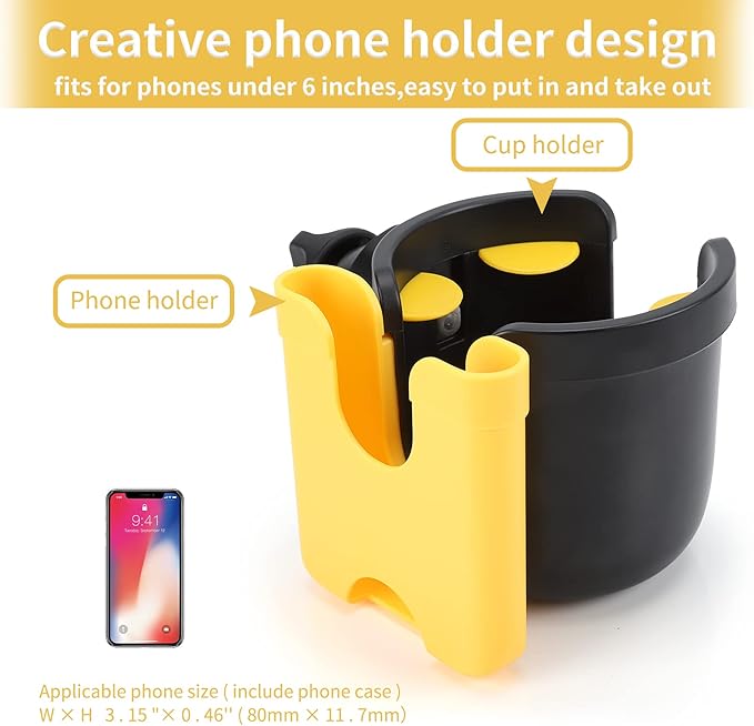 Accmor Stroller Cup Holder with Phone Holder, Bike Cup Holder, Universal Cup Holder for Uppababy Nuna Doona Strollers, 2-in-1 Cup Phone Holder for Stroller, Bike, Wheelchair, Walker, Scooter