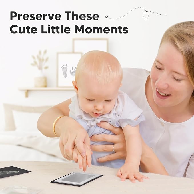 2-Pack Inkless Baby Hand and Footprint Kit - Mess Free Ink Pad for Newborn Keepsake, Dog Nose & Paw Print Kit, Clean Touch Ink Pad for Baby Hand & Footprints, Ideal New Mom Gifts (Silver)