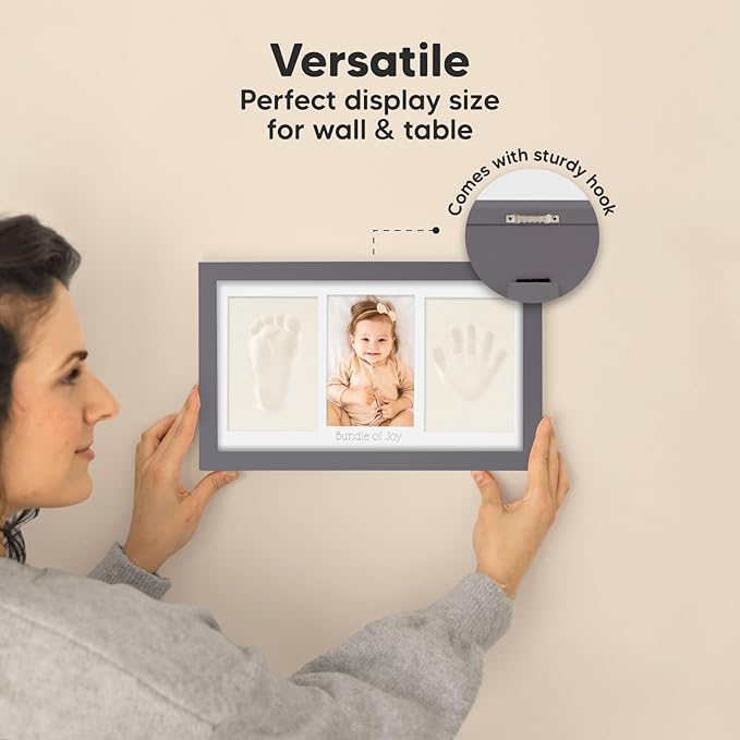 Baby Hand and Footprint Kit - Clay Handprint Keepsake Frame, Newborn Nursery Picture Frame, Personalized New Mom Gifts for Baby Shower & Registry (Gunmetal Gray)