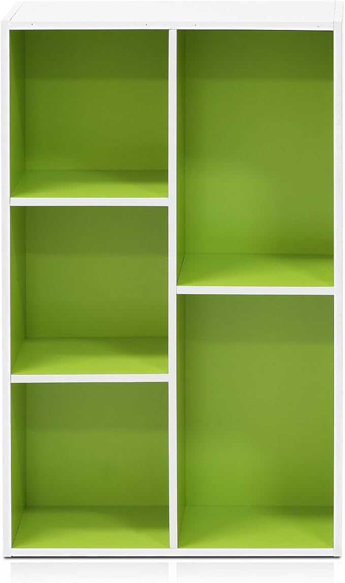 Furinno Luder Bookcase / Book / Storage , 5-Cube, White/Green