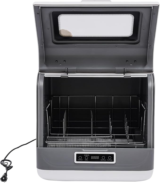 800W Portable Countertop Dishwasher, 110V Automatic Mini Dishwasher Machine with 3 Washing Programs, 360° Rotating Spray Air Drying Function for House Dorm Apartment RV