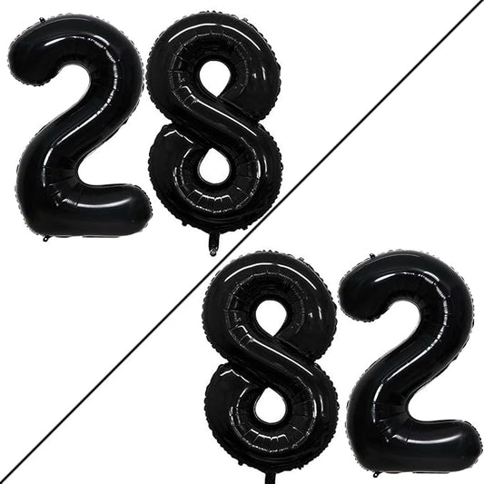 GOER Number 28 Balloons for 28th Birthday Party Decorations,42 Inch Jumbo Foil Helium 82 Balloons for 82nd Birthday Party Decoration (Black)