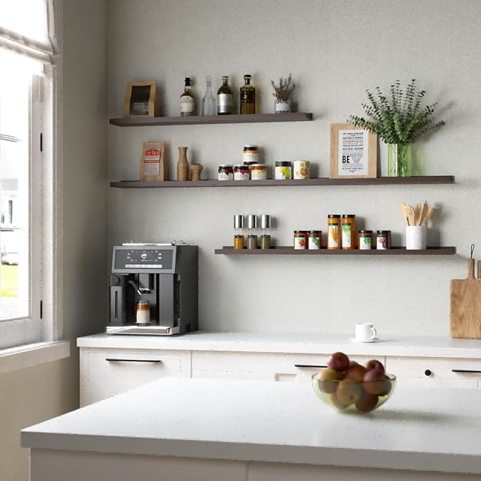 47.2 Inches Long Floating Shelves, 2 Set Farmhouse Wall Shelf for Bedroom, Nursery Book Shelf with Lip, Picture Ledge Shelf for Living Room, Bathroom, Kitchen - Walnut