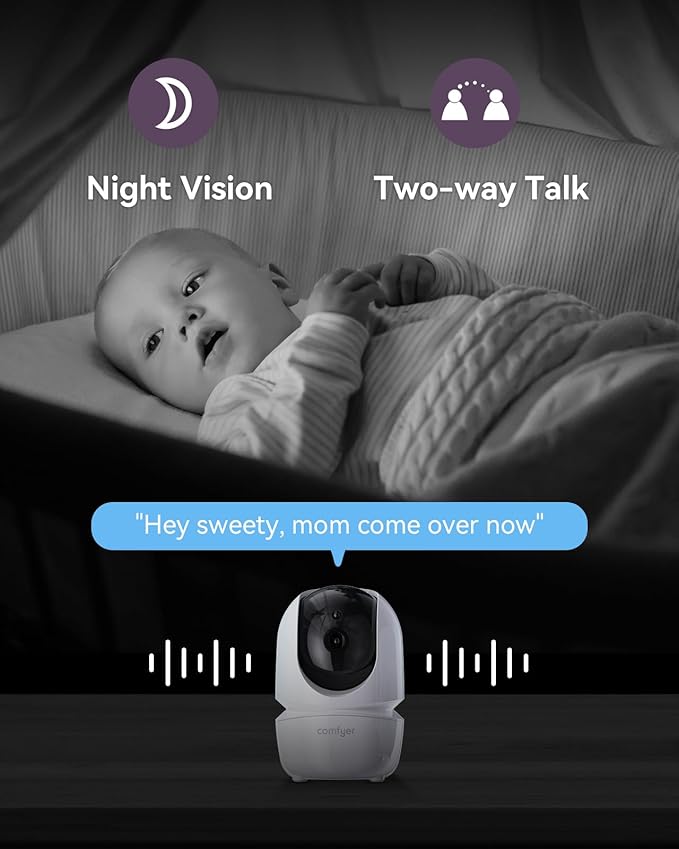 Baby Monitor with Camera and Audio, 7" 720P HD Video Baby Monitor No WiFi, 4000mAh Battery, VOX Mode, Auto Night Vision, Hack Proof, Remote PTZ