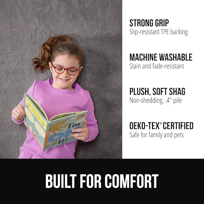 GORILLA GRIP Ultra Soft Washable Area Rug, 5x7, Stain and Slip Resistant Plush Thick Carpet for Bedroom Living Room, No Shed Floor Rugs, Pet Friendly, Dorm Essentials, Kids Nursery Home Decor, Gray