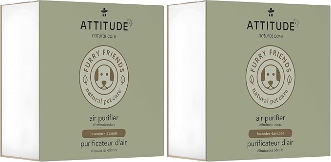 ATTITUDE Air Purifier with Activated Carbon Filter, Plant- and Mineral-Based Ingredients, Traps Pet Odors and Pollutants, Vegan and Cruelty-free, Lavender, 8 Ounces (Pack of 2)