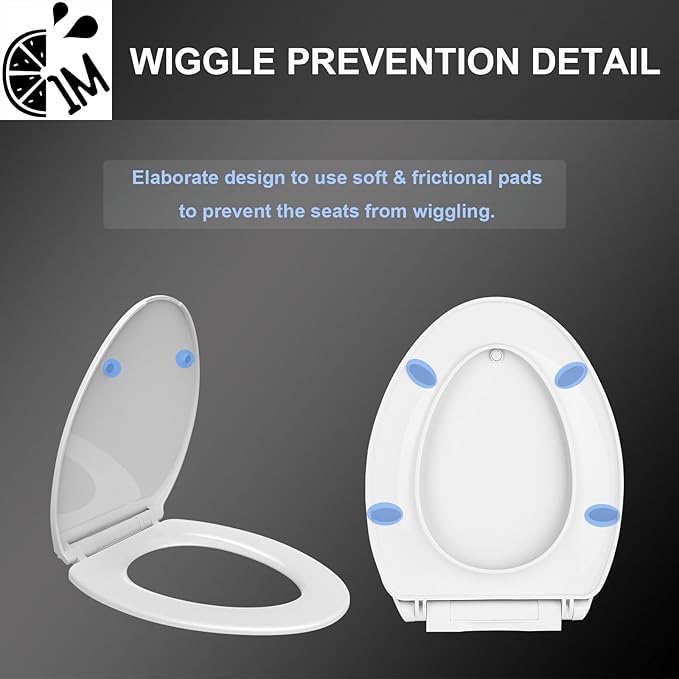 1M Soft Close Toilet Seat Elongated, Patented Quick Releasing for Easy Cleaning, Anti-Wiggling Design, Easy Installation (2PCS Pack)
