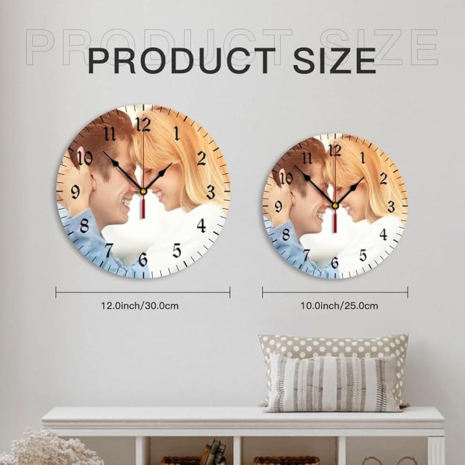 Generic Custom Clocks for Walls Personalized Clocks with Photo Text Logo Customize Gifts for Kitchen Bathroom Home Family Friends Gifts, 12inch-30cm