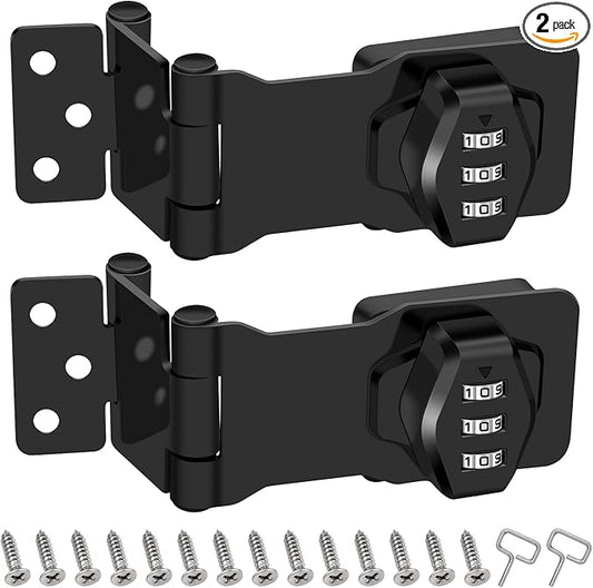 2 Pack Password Rotary Hasp Locks, Collapsible Solid 304 Stainless Steel File Cabinet Lock Desk Drawer Lock, for 90 Degree and 180 Degree Drawers, Dabinets, Doors, Flip Barn Door, Outdoor (Black)