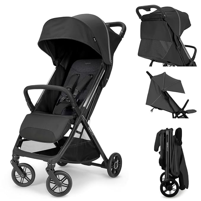 Inglesina Quid³ Stroller, Cosmic Black - Compact Reclining Travel Stroller for Baby & Toddler 0-55 lbs, One Hand fold, Car seat Compatible, Airplane Overhead, Lightweight, Foldable, XL UPF 50+ Canopy
