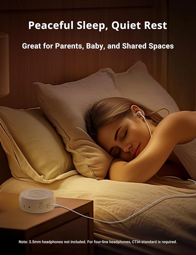 FOXFINE White Noise Machine, Portable Sound Machine with 36 Soothing Sounds, Focused Light, Timer, for Sleeping, Baby, Adults, Home & Travel, Gray