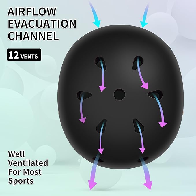 Adjustable Kids Bike Helmet with Knee & Elbow Pads Set, Color Gradient Design for Boys and Girls Aged 3-14+, for Skateboarding, Scooter, Roller & Inline Skating, Longboard