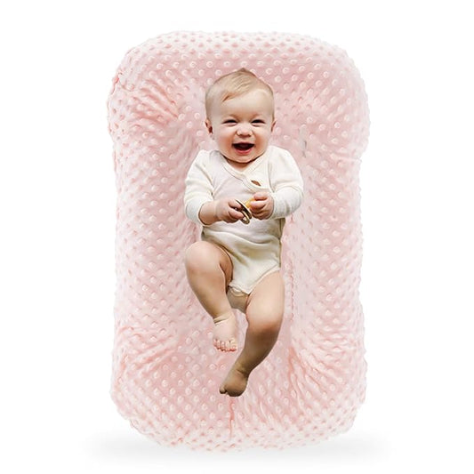 Baby Lounger for Newborn,Baby Nest for Newborn Soft Cotton Breathable for Playtime & Relaxation,Flat Babies Essentials Gifts Newborn Lounger for Boys & Girls 0-12 Months(Pink Bean)
