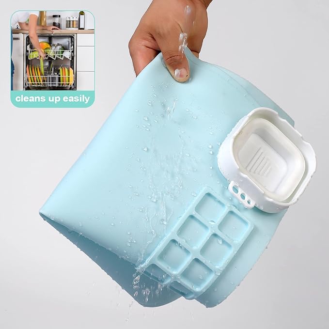 AWOKE Silicone Painting Mat - 20"X16" Silicone Art Mat with 1 Water Cup for Kids - Craft Mat has12 Color Dividers - 2 Paint Dividers (Blue),Toddler Activities,3 4 5 Year Old Girl Boy Birthday Gifts