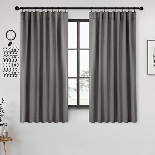 ANRODUO Back Tab Blackout Curtains for Bedroom Living Room, Rod Pocket Pinch Pleated Thermal Insulated Room Darkening Curtains 72 Inches Long 2 Panels, Grey, 42 x 72 Inch