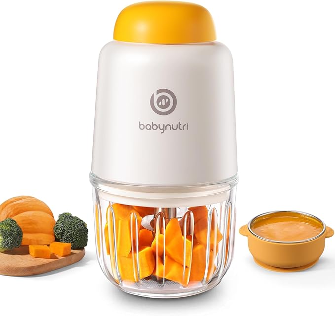 Baby Food Processor – Puree Blender with Glass Bowl, Stainless Steel Blades, BPA-Free, One-Touch Control, Easy to Clean, Quiet Operation, Ideal for New Parents, 10oz