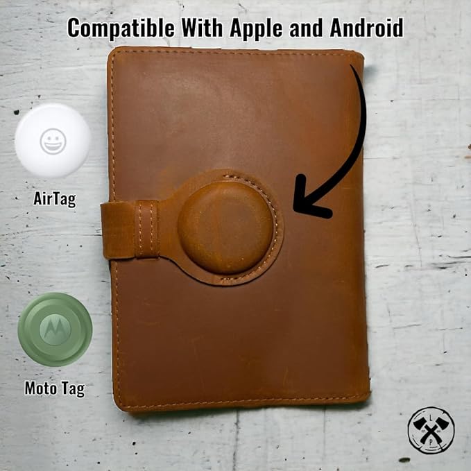 Genuine Leather AirTag and Moto Tag Passport Holder and Wallet for Men and Women RFID Blocking for Secure Traveling and Documentation Organizer (Brown)