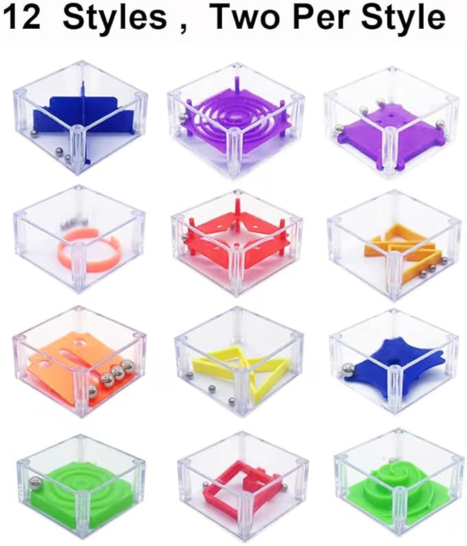 24 Pcs Balance IQ Maze Game，Mini Maze Cube Puzzle Box 3D Brain Maze Toy Puzzles Party Favor Games, Ideal Prizes Gifts for Kids and Adults