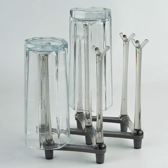 2 Pcs Cup Drying Racks Set, Retractable Drinking Glass & Baby Bottle Drainer Stand, PP Material Mug Draining Organizer, Kitchen Countertop Dishes Holder, Gray