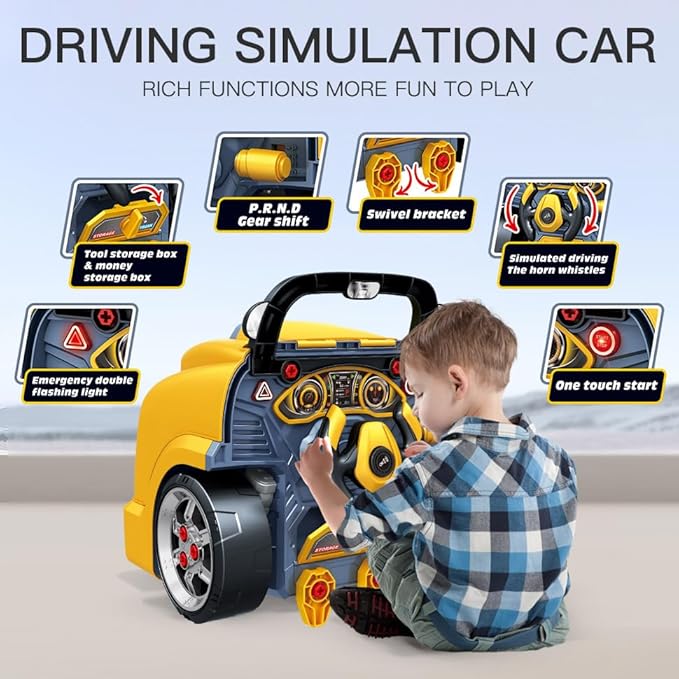 Interactive Truck Engine Toy with Removable Parts - Lights, Sounds, and Fun for Young Mechanics -Unleash Their Creativity and Motor Skills with This Truck Engine Toy (Yellow)
