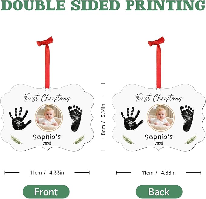 Baby Hand and Footprint Ornament - Baby Frist Christmas Ornament 2025 with Custom Photo, Name, Date - Personalized Baby Gifts, Newborn Keepsake, New Mom Gifts