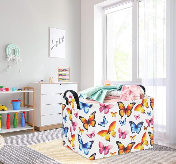 HIYAGON Kids Empty Baby Girl Basket - Rainbow Decor Butterfly Organizer