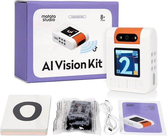 AI Vision Kit for VinciBot with a 180° Flip Camera, Programmable Screen and Modular Structure Can Add 7 Visual Functions, for Beginners and Advanced Learners of AI from 8-12