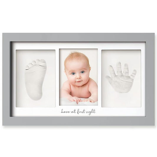 Baby Hand and Footprint Kit - Clay Handprint Keepsake Frame, Newborn Nursery Picture Frame, Personalized New Mom Gifts for Baby Shower & Registry (Cloud Gray)