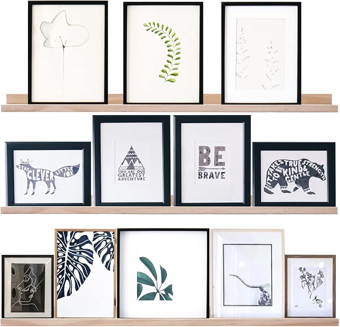 AZSKY 48 Inch Long Narrow Floating Shelves for Wall Storage Rustic Natural Wood Wall Shelf for Wall Décor Wall Bookshelf for Kids Room Picture Ledge Shelf a Set of 3